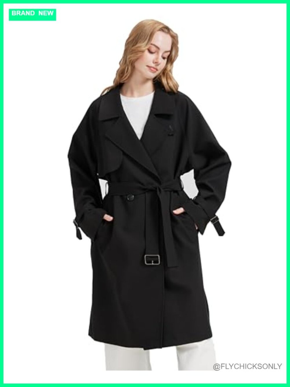 Womens Oversized Long Trench Coat Double Breasted Belted Overcoat